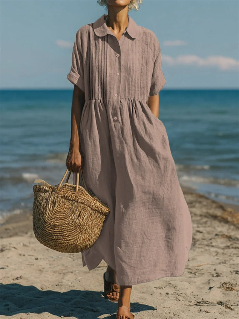 Women's Button Front Collared Maxi Shirt Dress