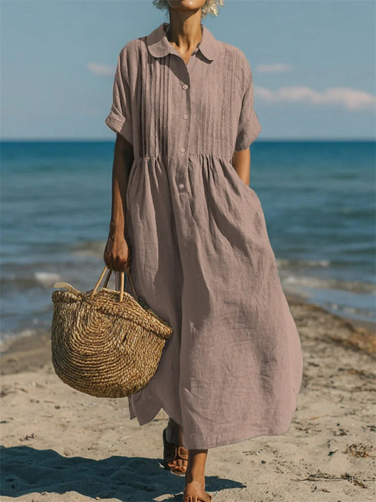 Women's Button Front Collared Maxi Shirt Dress