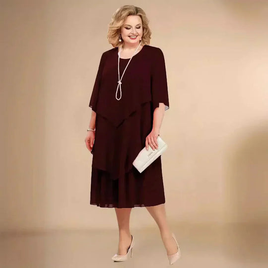 Women's Elegant Layered Chiffon Midi Dress