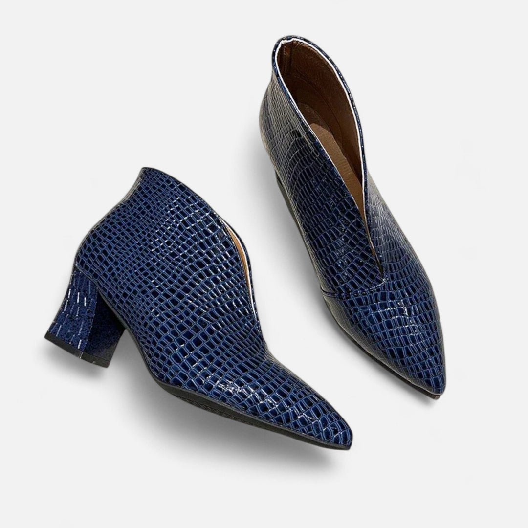 Women's Croc-Embossed Pointed-Toe Block Heel Ankle Boots
