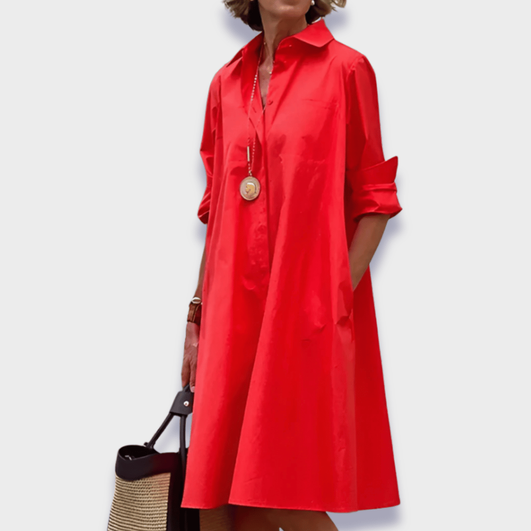 Women's Button Front Shirt Dress with Roll-Tab Sleeves