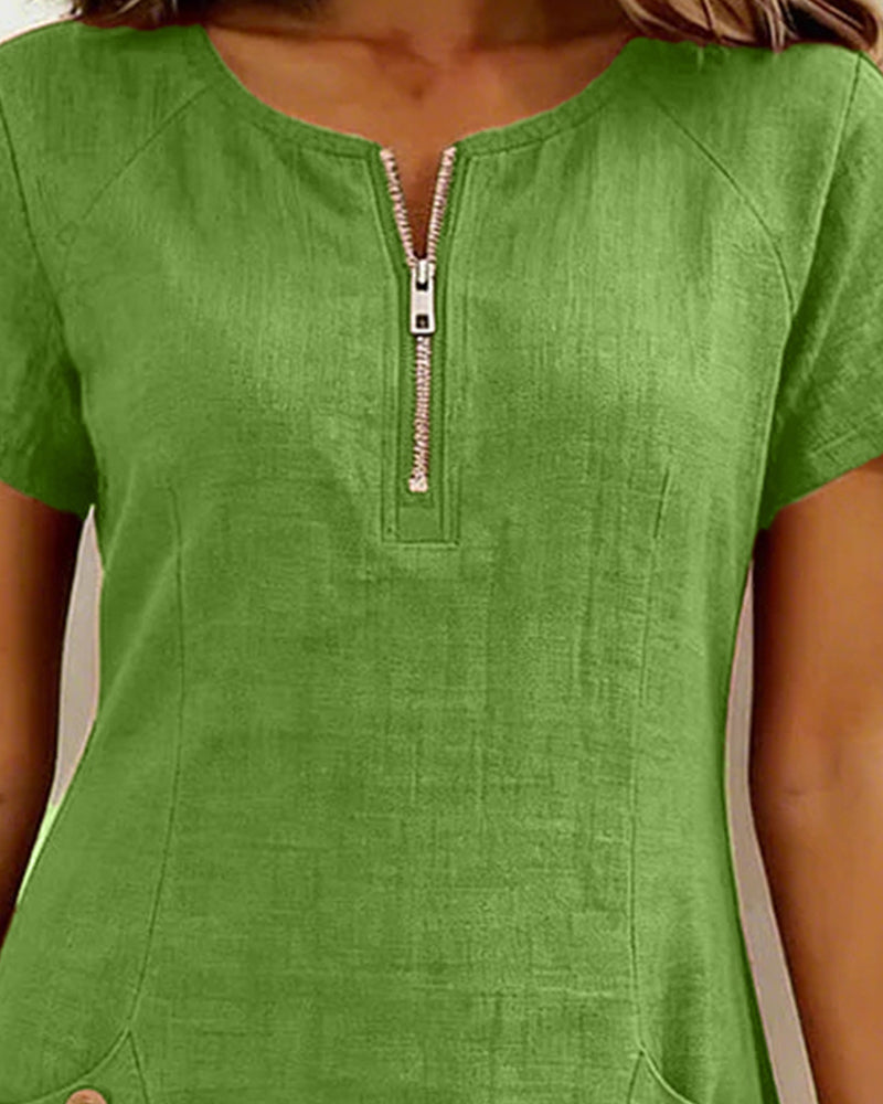 Damen Freizeitkleid mit Reißverschluss und Taschen