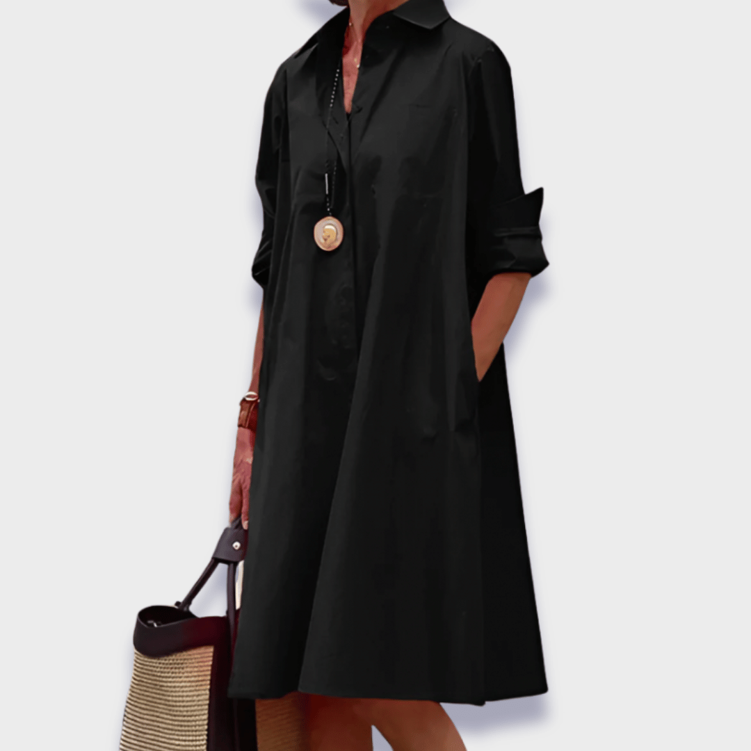 Women's Button Front Shirt Dress with Roll-Tab Sleeves