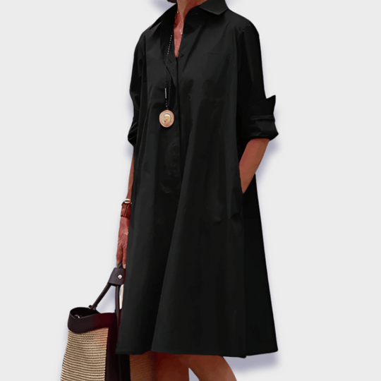 Women's Button Front Shirt Dress with Roll-Tab Sleeves
