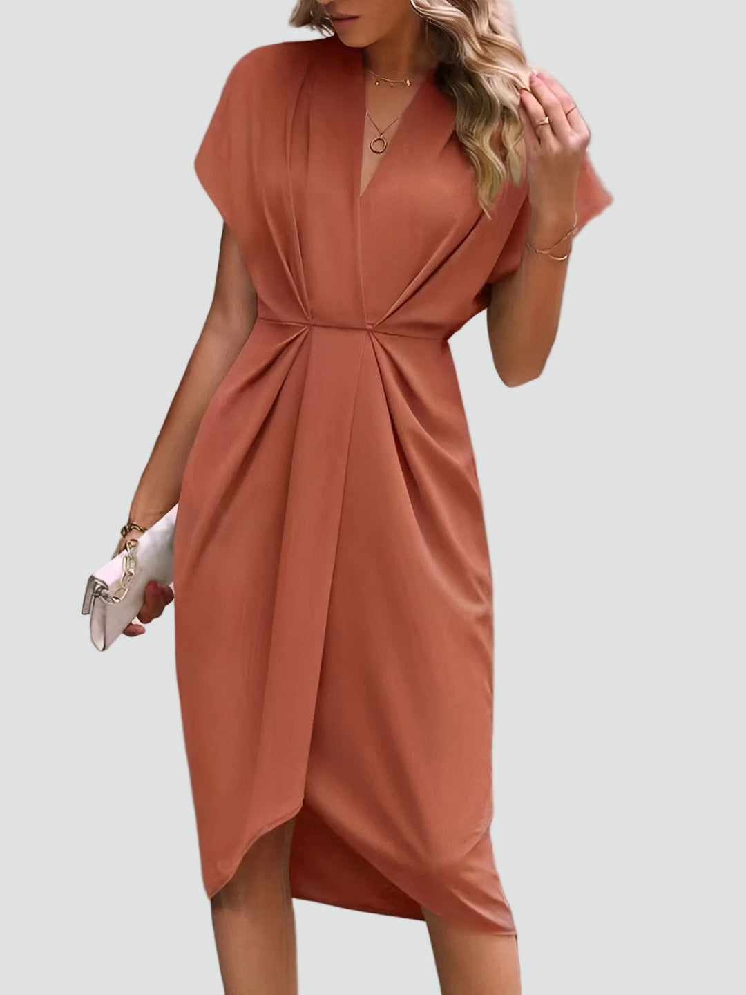 Women's Draped Waist Surplice Midi Dress