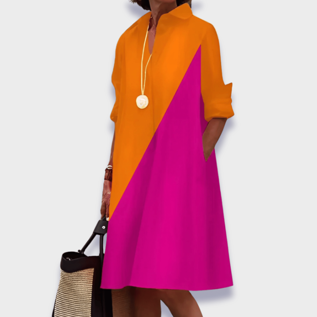 Women's Button Front Shirt Dress with Roll-Tab Sleeves