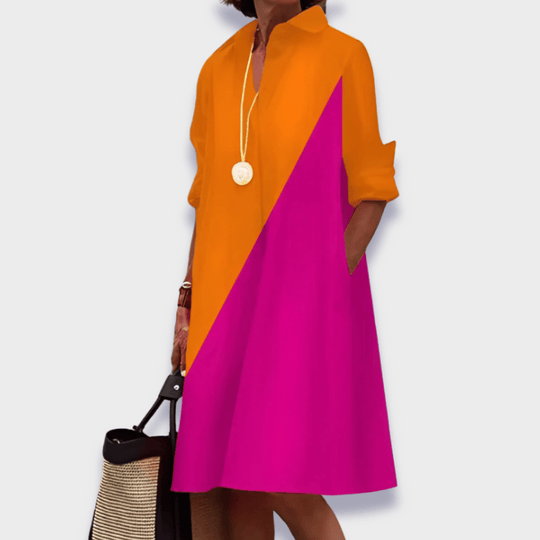 Women's Button Front Shirt Dress with Roll-Tab Sleeves