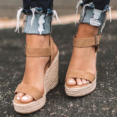 Women's Espadrille Buckle Strap Wedge Sandals