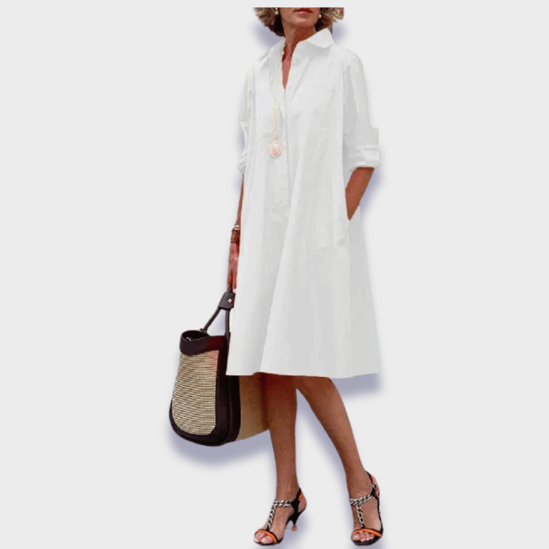 Women's Button Front Shirt Dress with Roll-Tab Sleeves