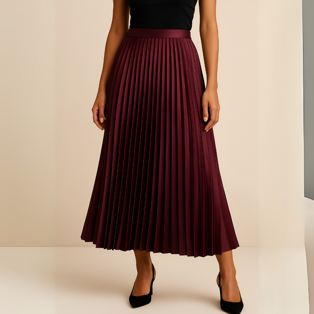 Women's Pleated Midi Skirt with High Waist