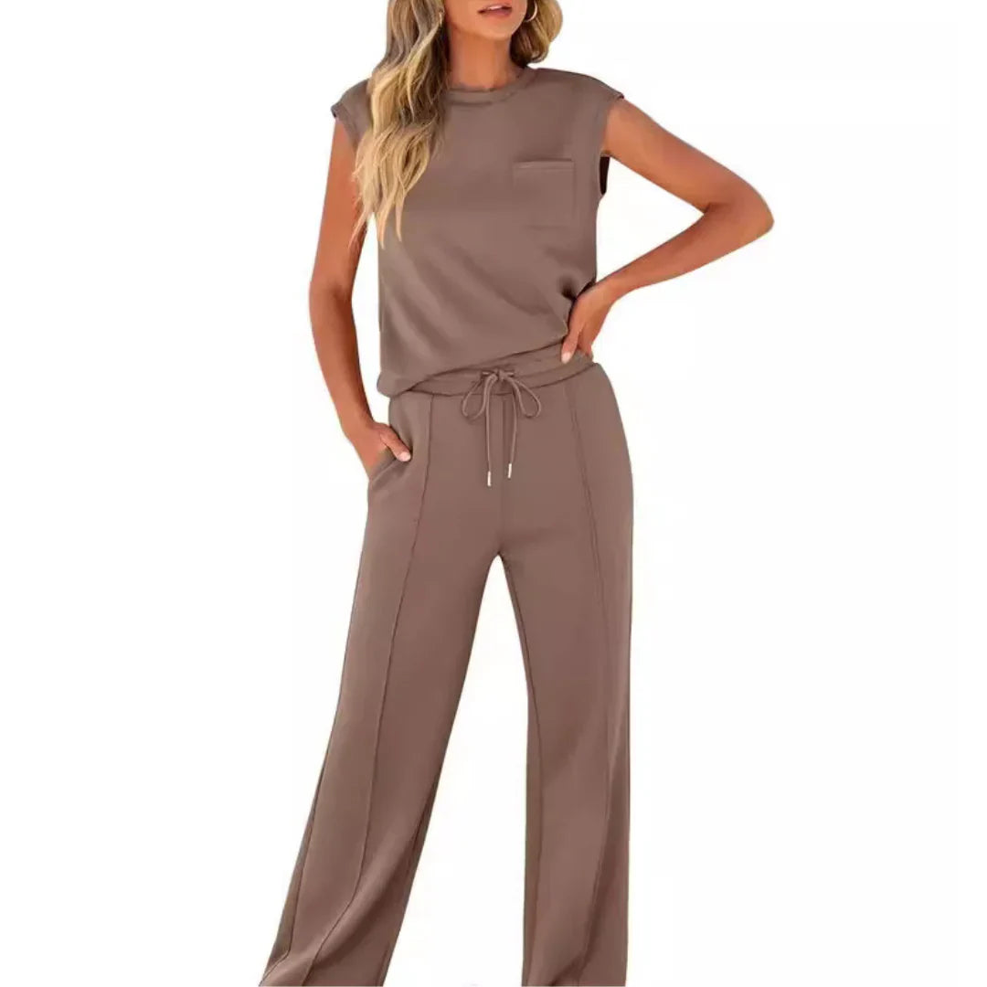 Women's Casual Sleeveless Top & Wide Leg Lounge Pants Set