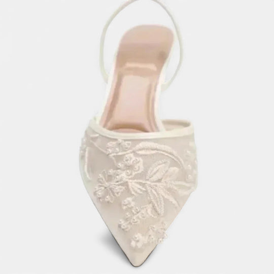 Women's Embroidered Mesh Pointed Toe Stiletto Mules