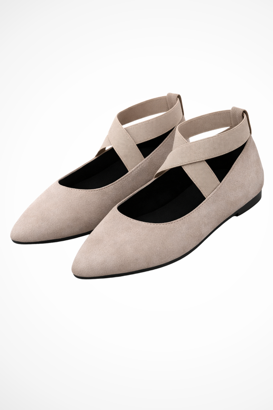 Damen Ballerinas mit spitz zulaufender Spitze und überkreuzten Riemen