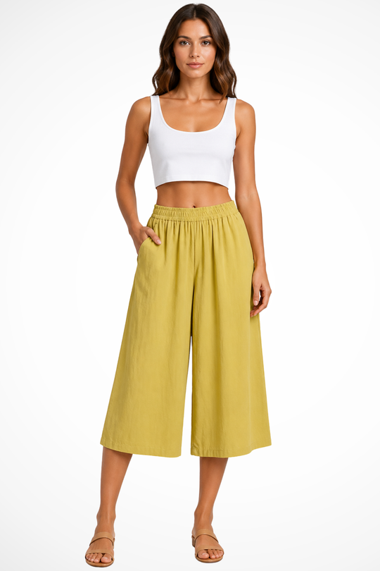 Damen Culotte-Hose mit weitem Bein und Taschen, gekürzt
