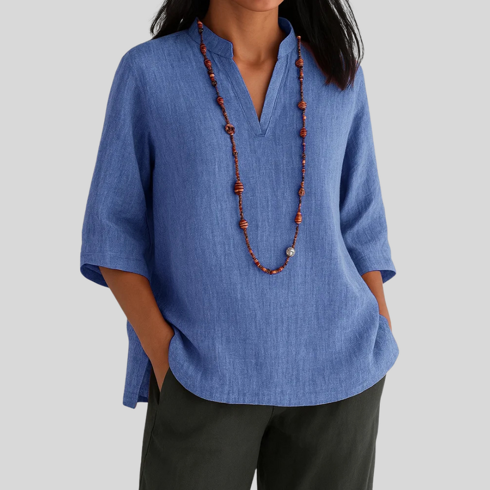 Damen entspannte Bluse mit Mandarin-Kragen