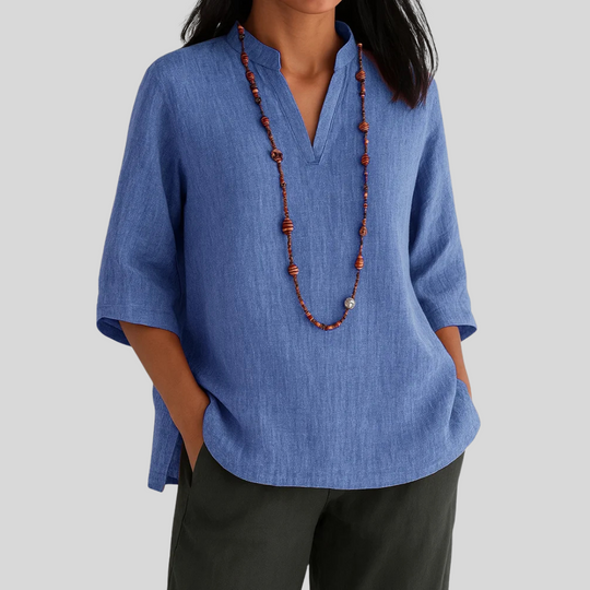 Damen entspannte Bluse mit Mandarin-Kragen