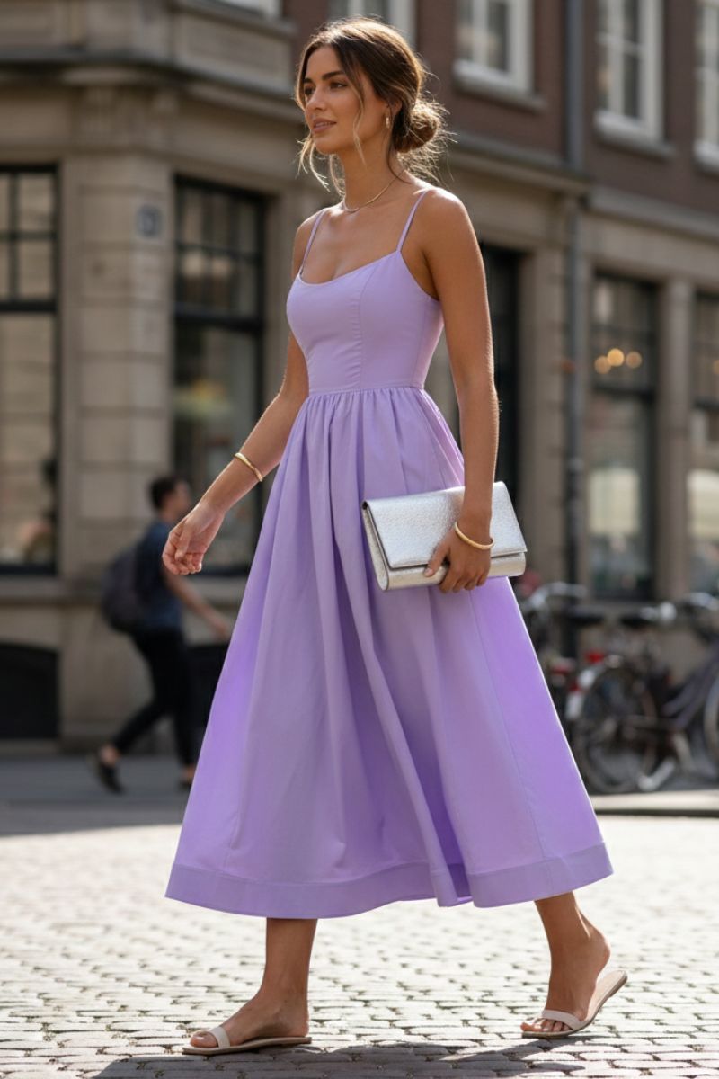 Women's Elegant Strappy Fit and Flare Midi Dress