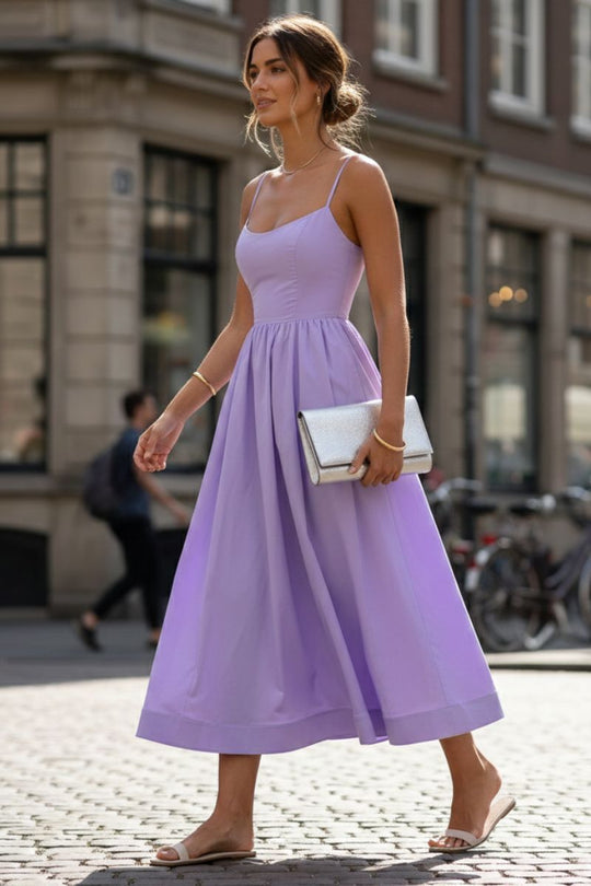 Women's Elegant Strappy Fit and Flare Midi Dress