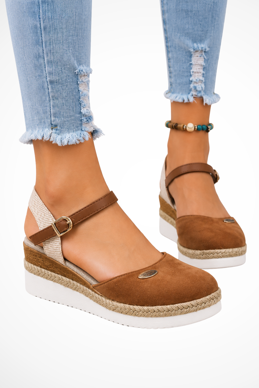 Damen Espadrille Keilabsatz Mary Jane Schuhe