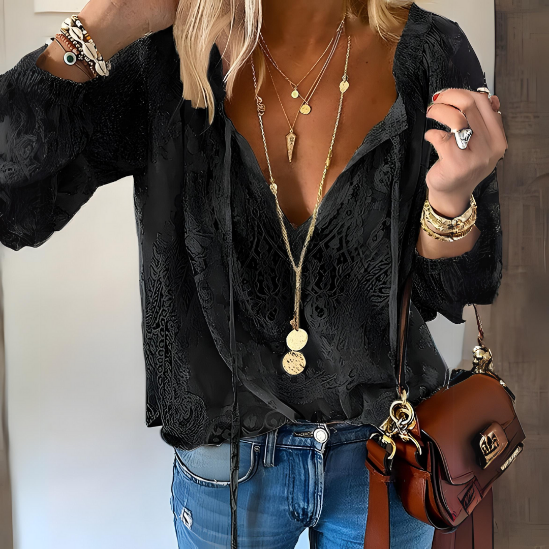 Women's Bohemian Floral Lace V-Neck Blouse