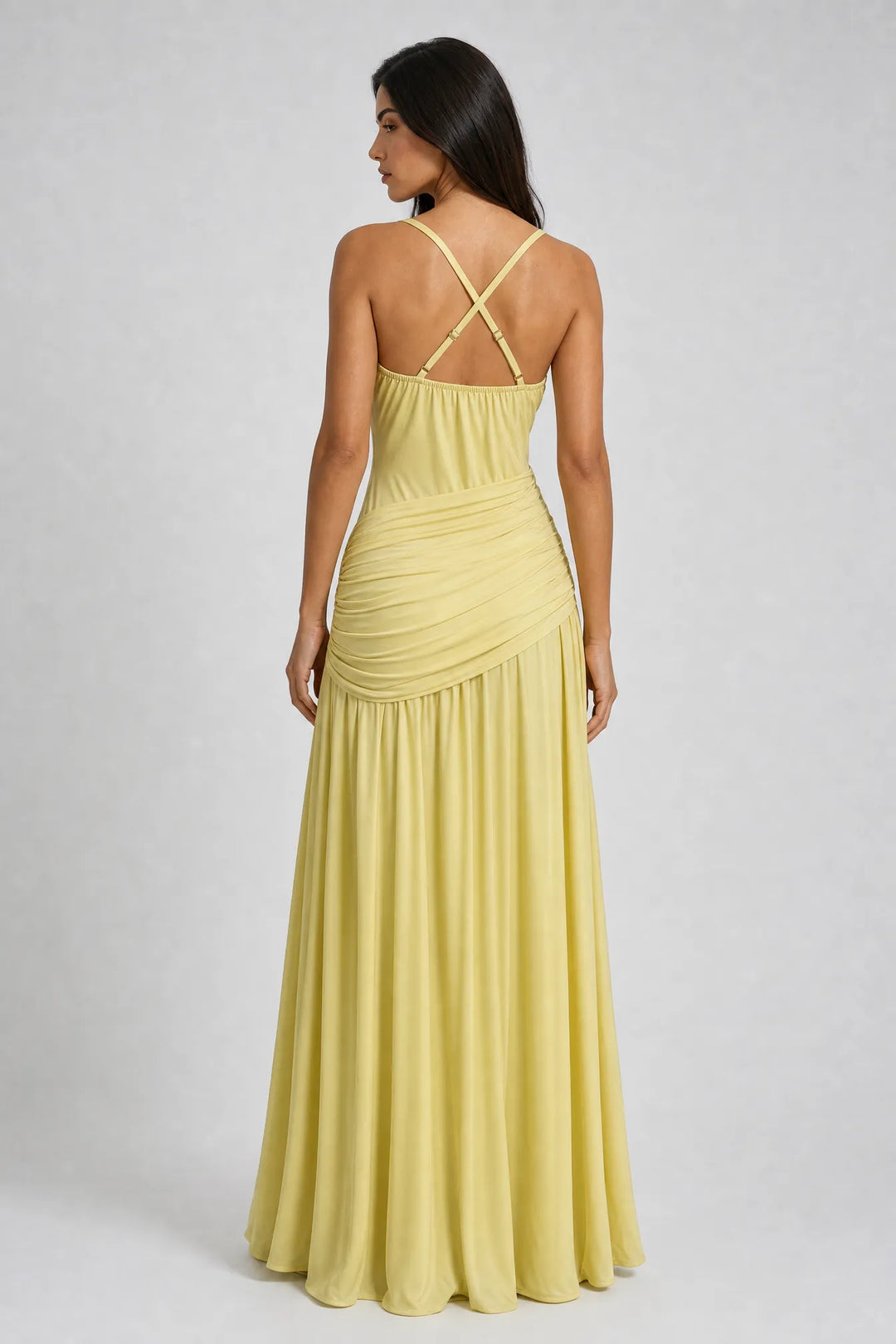 Women's Ruched Maxi Dress with Spaghetti Straps for Evening Occasions