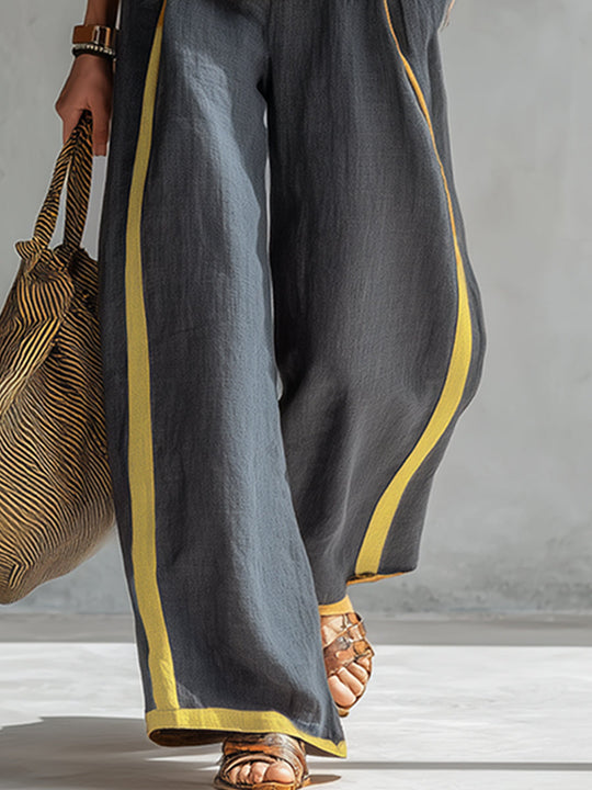 Women's Sleeveless Contrast Trim Top and Wide Leg Pants Set