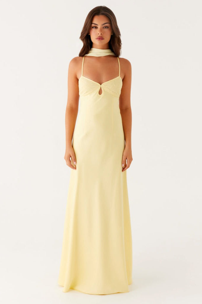 Women's Scarf Neck Slip Maxi Dress