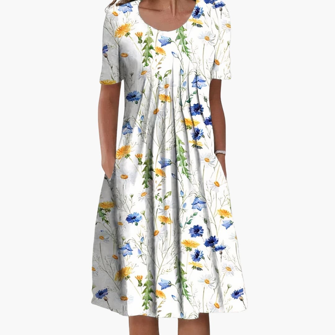 Women's Printed Pocket Midi Dress with Relaxed A-Line Fit