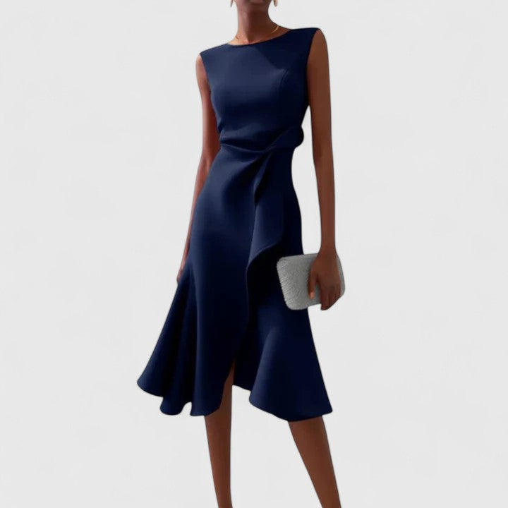 Women's Elegant Sleeveless Mermaid Midi Dress with Waist Tie