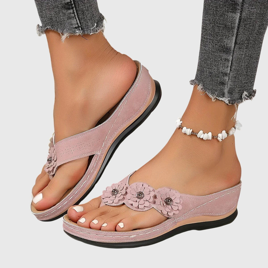 Women's Floral Appliqué Comfort Thong Sandals