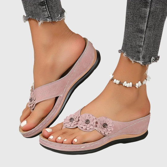 Women's Floral Appliqué Comfort Thong Sandals