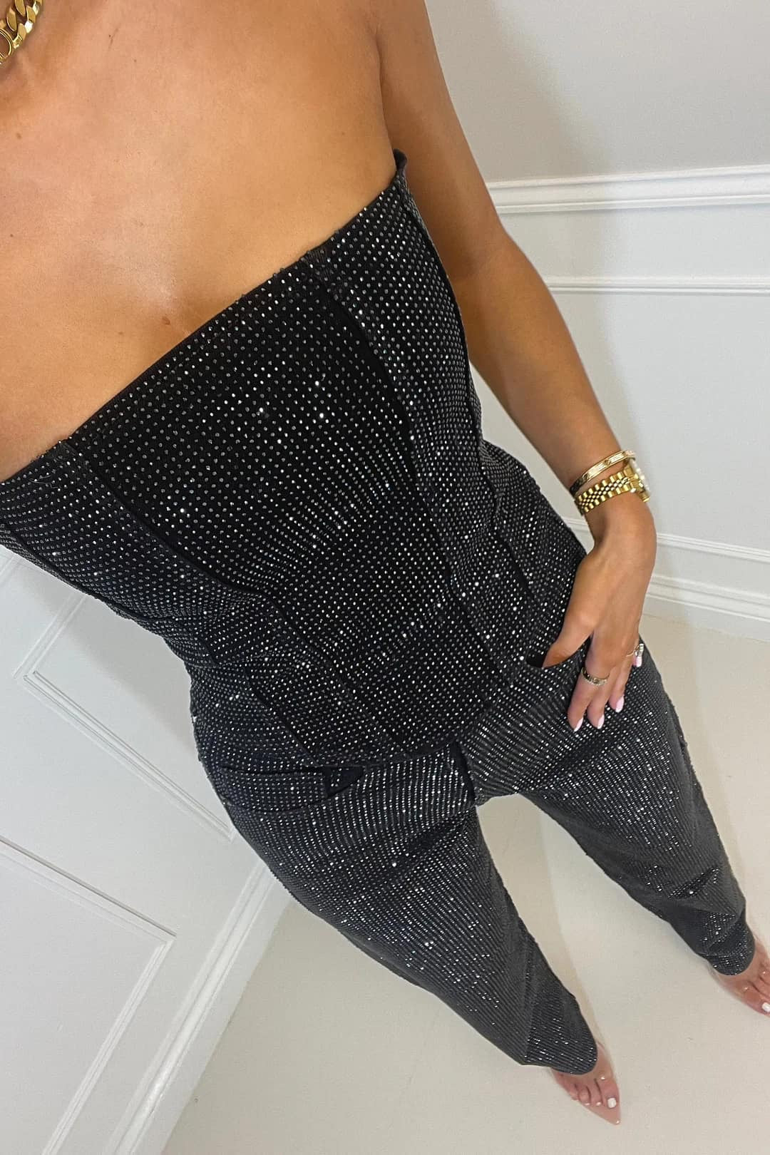 Women's Elegant Strapless Sequin Wide Leg Jumpsuit