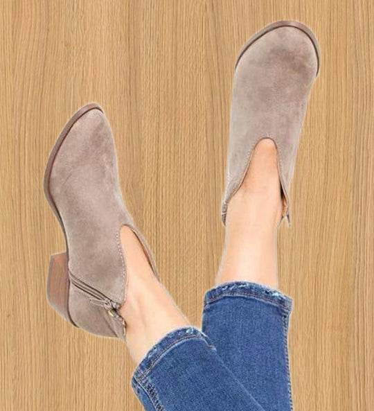 Damen klassische Stiefeletten mit seitlichem Reißverschluss und niedrigem Blockabsatz