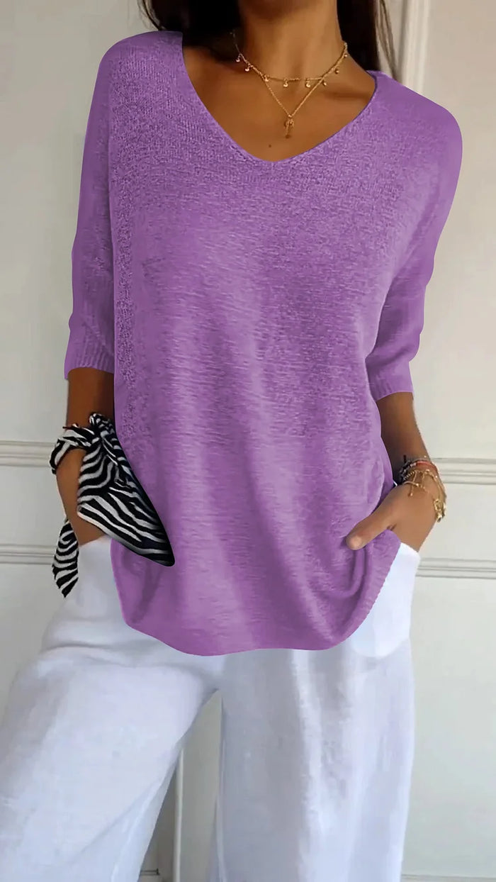 Women's Casual Textured V-Neck Knit Blouse