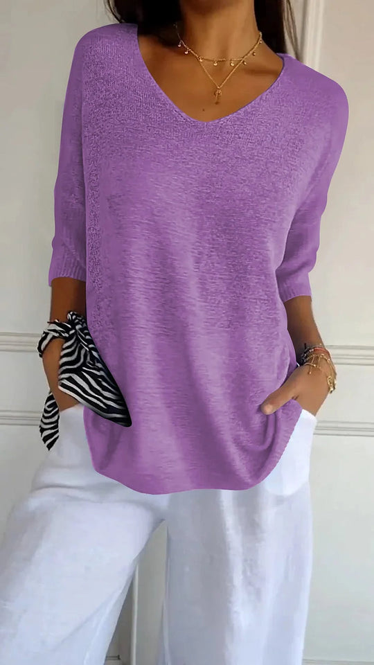 Women's Casual Textured V-Neck Knit Blouse