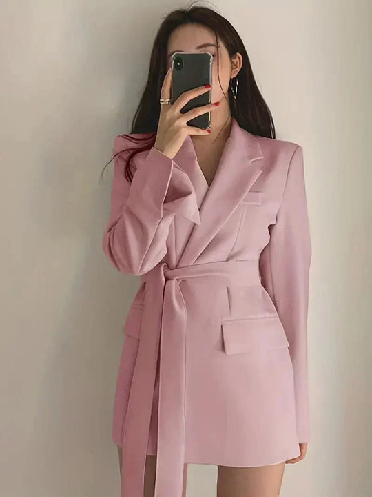 Damen Gürteldesign Wickel Blazer Kleid