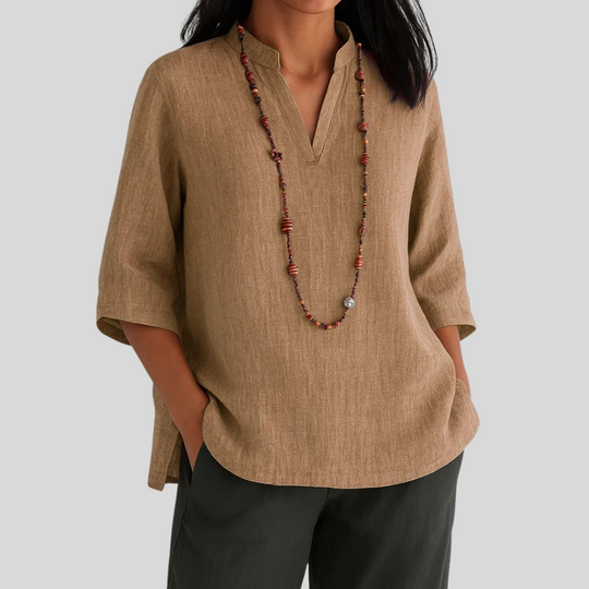 Damen entspannte Bluse mit Mandarin-Kragen