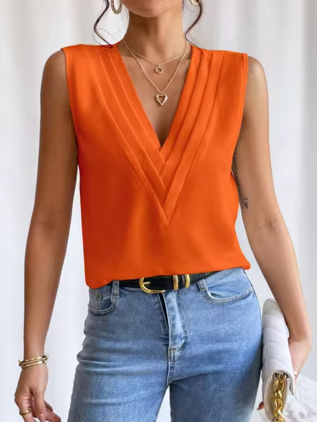 Women's Elegant Sleeveless Surplice V-Neck Blouse