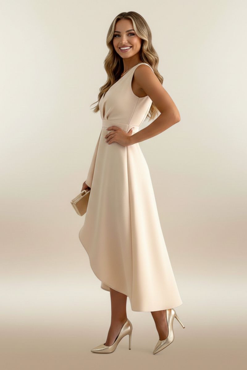 Women's Elegant Wrap Midi Dress with Asymmetrical Hem