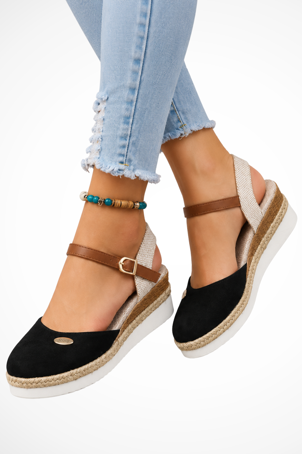Damen Espadrille Keilabsatz Mary Jane Schuhe