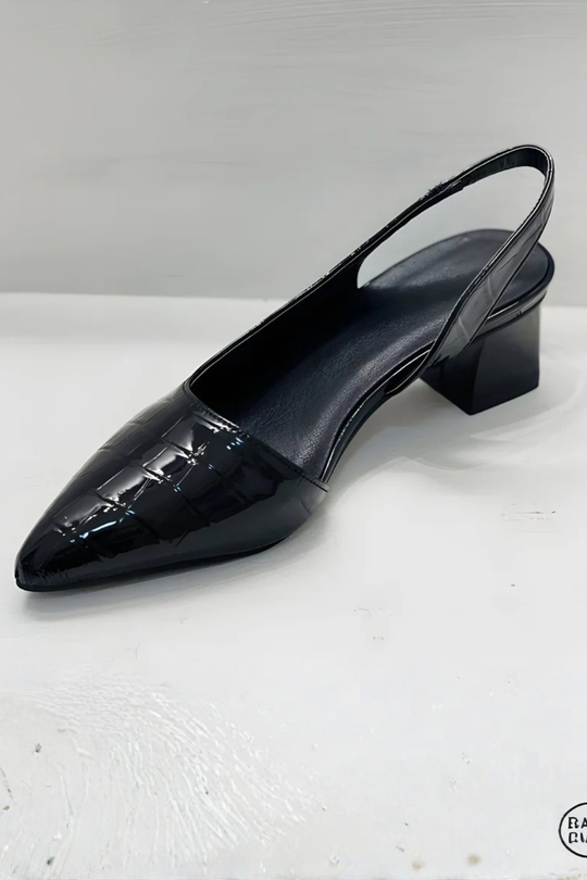 Damen Pumps mit spitz zulaufender Spitze, Slingback-Riemen und Blockabsatz