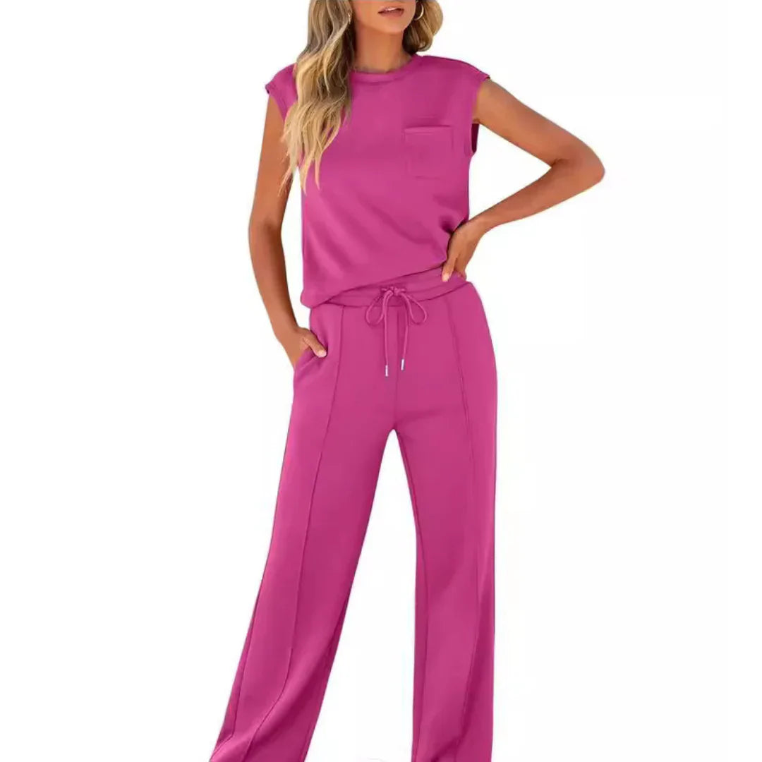 Women's Casual Sleeveless Top & Wide Leg Lounge Pants Set