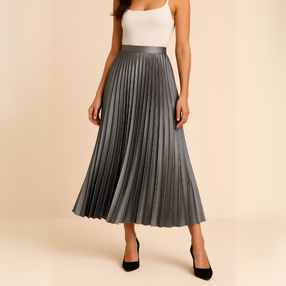 Women's Pleated Midi Skirt with High Waist