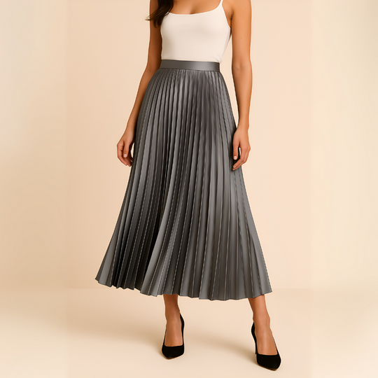 Women's Pleated Midi Skirt with High Waist