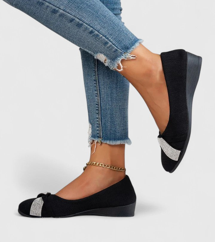 Women's Rhinestone Cross-Strap Comfort Ballet Flats