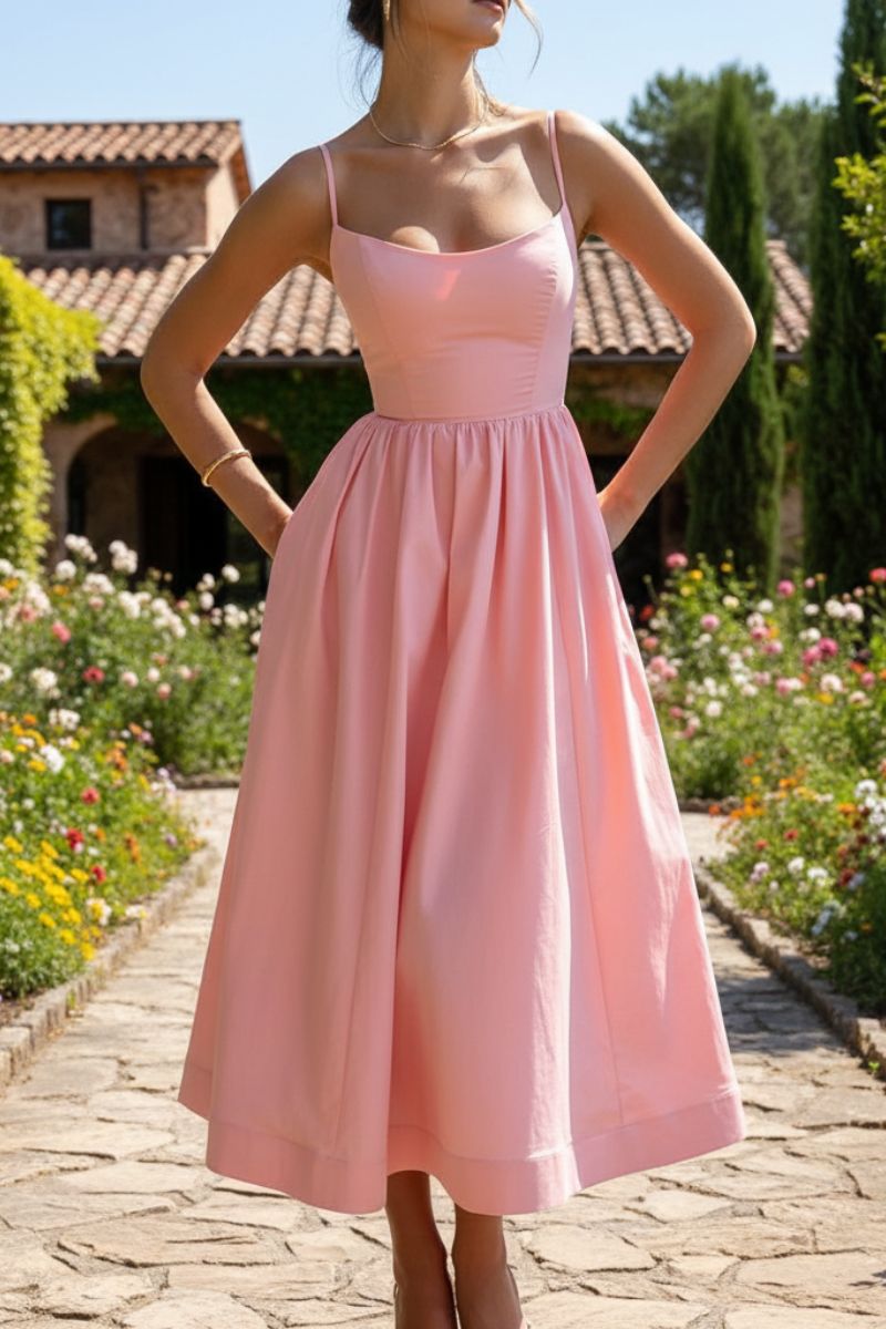 Women's Elegant Strappy Fit and Flare Midi Dress