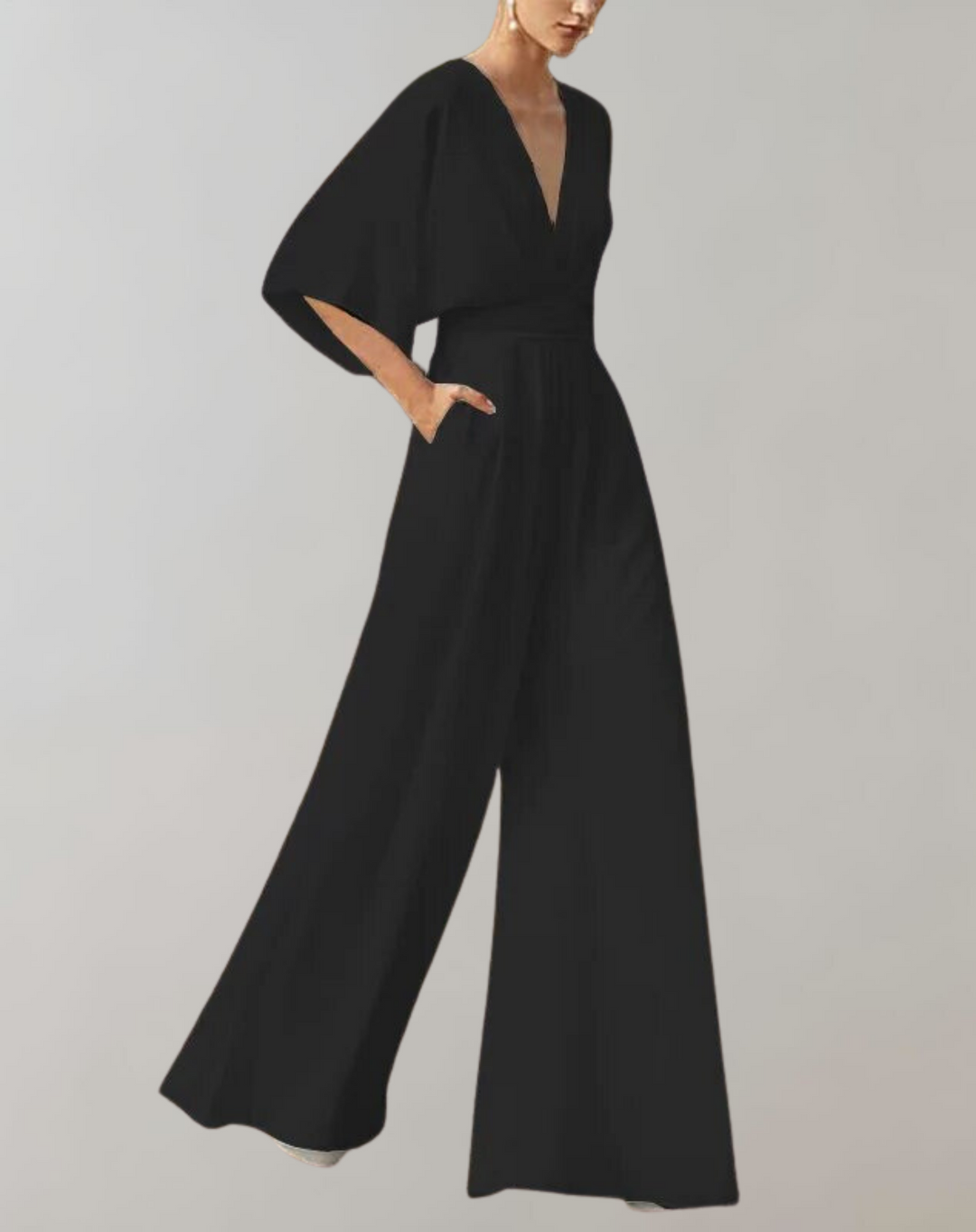 Women's Elegant V-Neck Wide Leg Cape Sleeve Jumpsuit