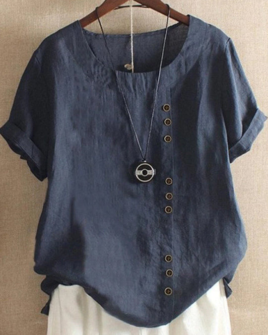 Women's Cotton Linen Button Detail Casual Blouse