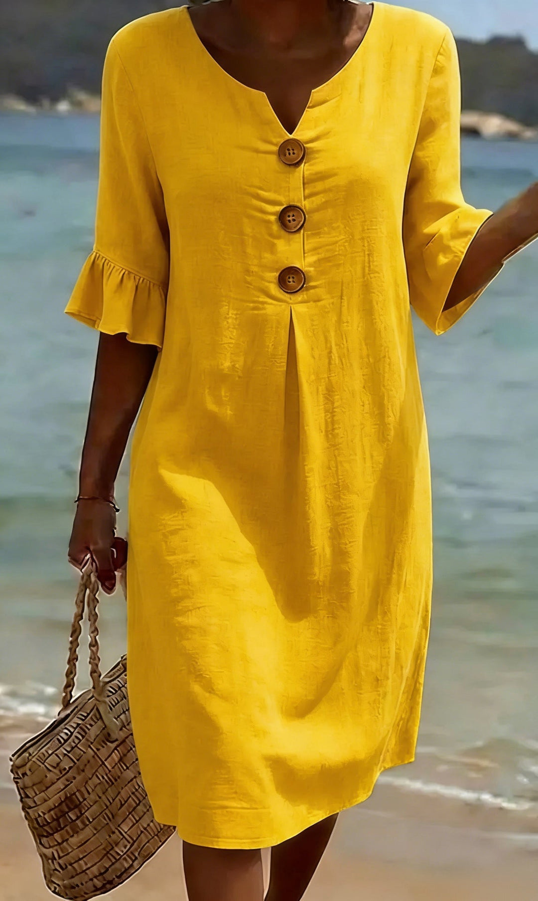Damen Midi-Kleid mit Knopfdetails und luftigem Schnitt
