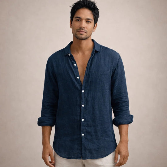 Men's Casual Linen-Blend Button-Up Shirt